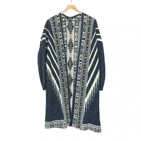 GeeGee Aztec Pattern Long Sleeve Open Front Mid Length Sweater Cardigan M/L - Picture 1 of 11
